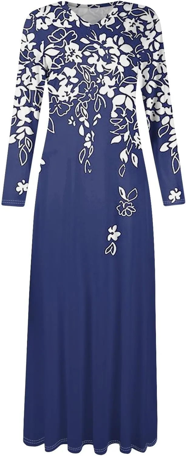 ZEFOTIM Long Sleeve Dresses for Women 2025 Graphic Printed Vintage Maxi Dresses