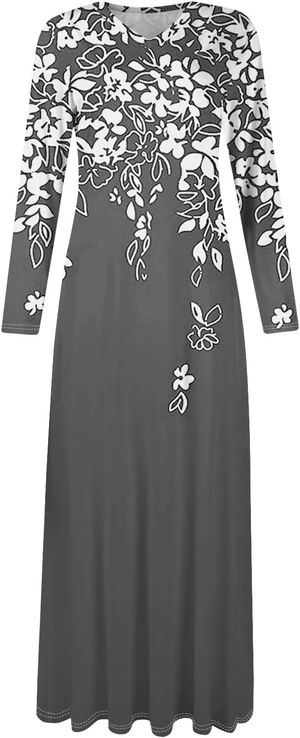 ZEFOTIM Long Sleeve Dresses for Women 2025 Graphic Printed Vintage Maxi Dresses