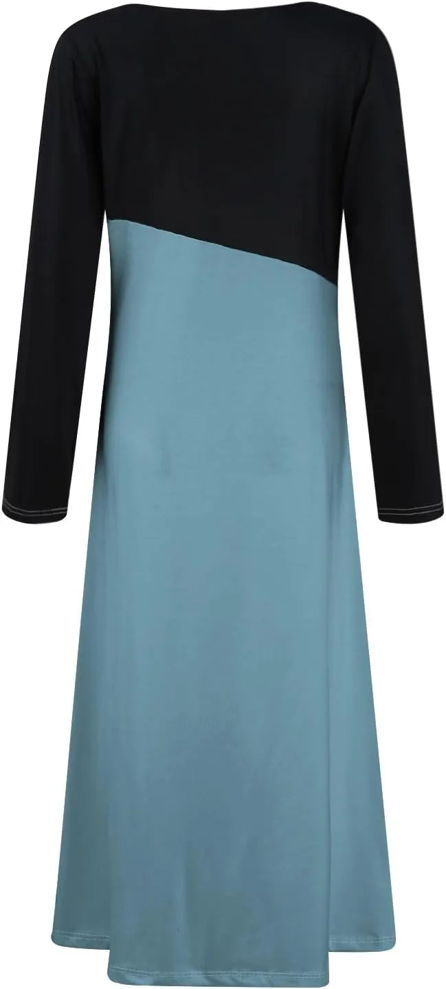 ZEFOTIM Long Sleeve Dresses for Women Color Block Dress for Women Summer Dresses Maxi Dresses V Neck Dresses Spring Dress
