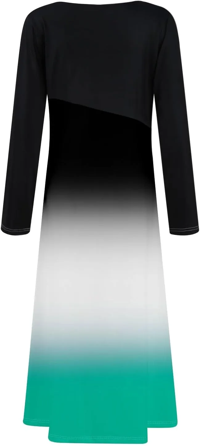 ZEFOTIM Long Sleeve Dresses for Women Color Block Dress Summer Dresses Maxi Dress V Neck Dresses Womens Spring Dresses 2025