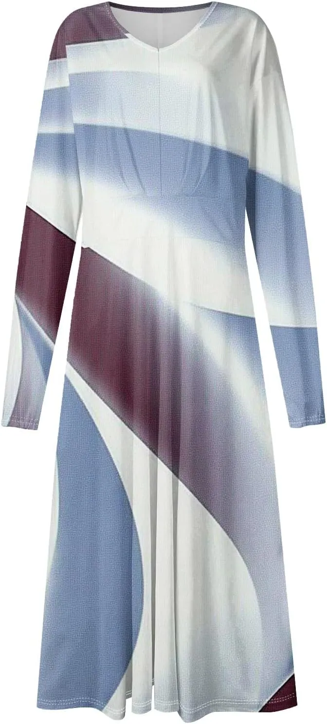 ZEFOTIM Womens Long Sleeve Dresses Gradient Graphic Floral Dress Long Dress V Neck Dress Spring Summer Dresses