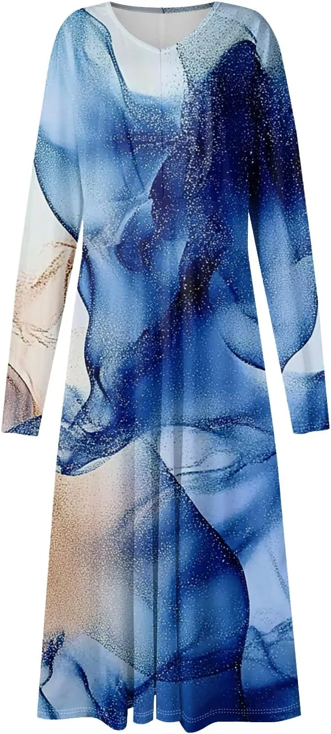 ZEFOTIM Womens Long Sleeve Dresses Gradient Graphic Floral Dress Long Dress V Neck Dress Spring Summer Dresses